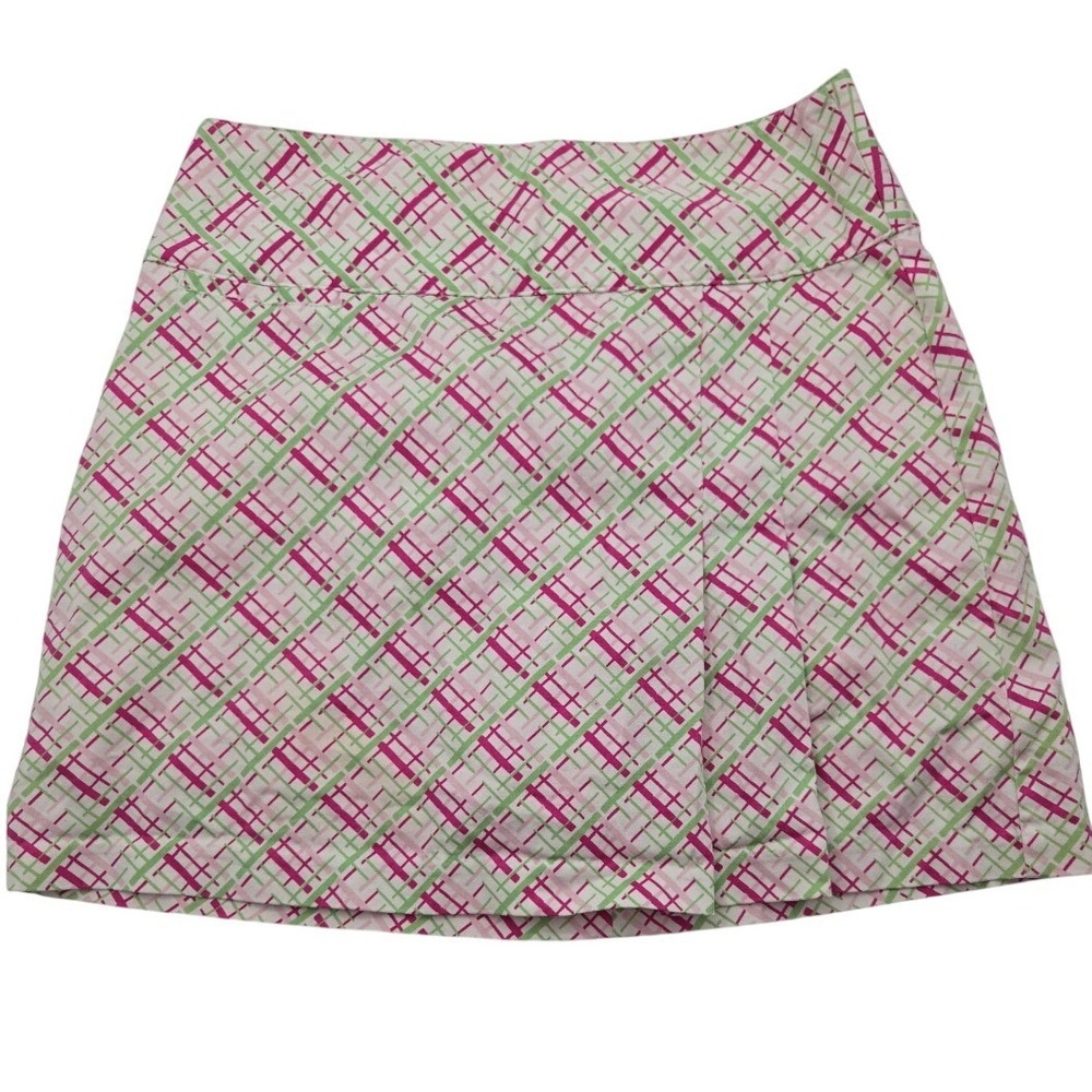 Lady Hagen Womens Pink Green Plaid Golf Skort Size 2 Side Zip Active Skirt